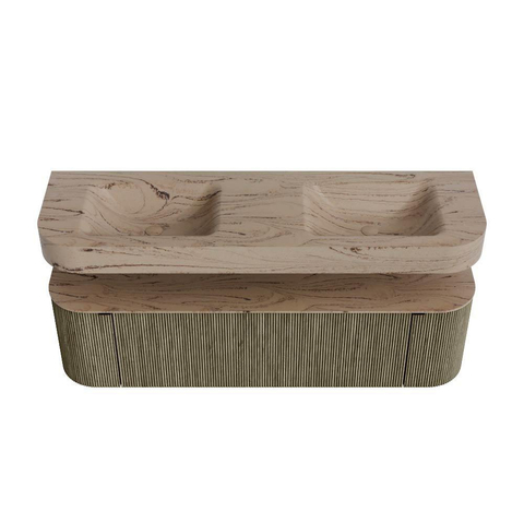 MONDIAZ THOR-DLUX 160cm meuble de salle de bains arrondi gauche + droite couleur Shadow avec 1 tiroir et 2 portes. Vasque suspendue CLOUD Double sans trou de robinet couleur Arena. SW1465135