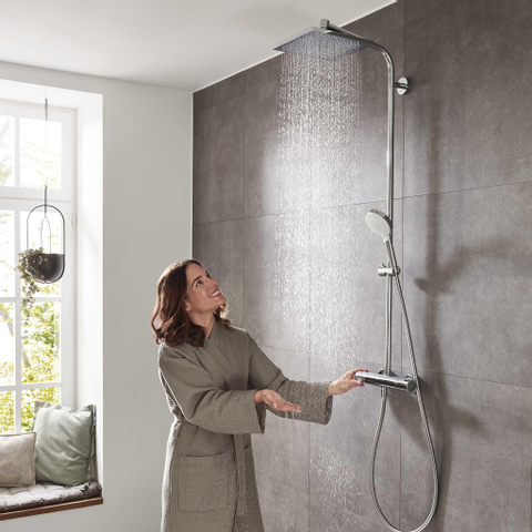 Hansgrohe Crometta e 240 - 1jet - showerpipe: - met Ecostat - 1001 CL douchekraan thermostatischHOH=15cm - met E - 24 - thermostaat - hoogglans chroom SW73205