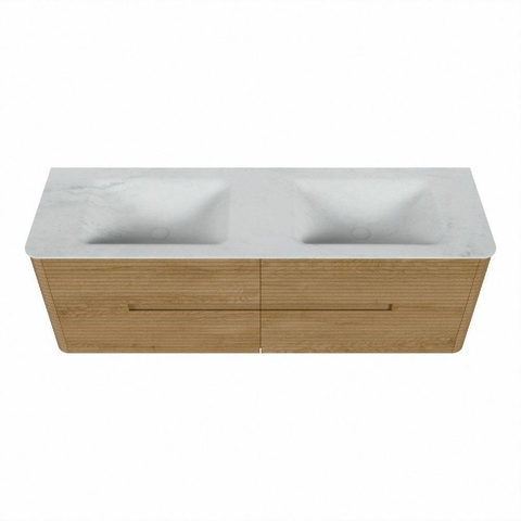 Mondiaz CIRO-DLUX Badkamermeubelset - 150x45x50cm - Solid surface wastafel Opalo - 2 wasbak Dubbel - zonder kraangaten - 4 lades - Oak SW1531025