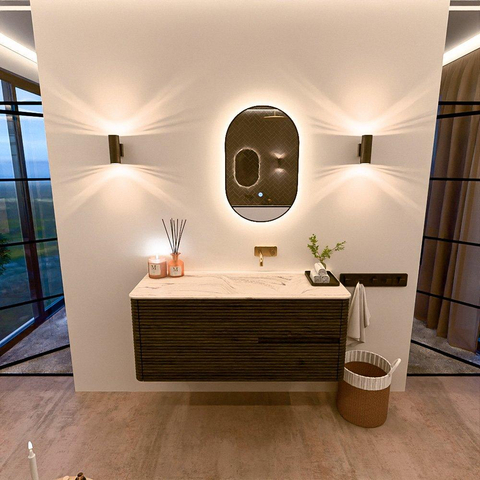 Mondiaz CIRO-DLUX Meuble de salle de bains - 120x45x50cm - plan-vasque Solid surface Nata - 1 vasque à droite - sans trous de robinetterie - 2 tiroirs - Shadow SW1532587