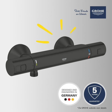 Grohe Precision Start Douchekraan - thermostatisch - zonder omstel - koppelingen - HOH=15cm - matte black (mat zwart) SW924682