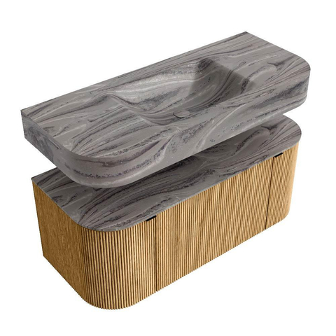 MONDIAZ THOR-DLUX 110cm badmeubel ronding links + rechts kleur Oak met 1 lade en 2 deuren. Vrijhangende wastafel CLOUD Midden 1 kraangat kleur Sombra. SW1463066