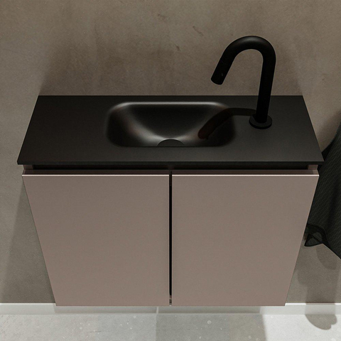 MONDIAZ TURE Toiletmeubel 60x23x50cm met 1 kraangaten 2 deuren smoke mat Wastafel Eden midden Solid Surface Zwart SW475300