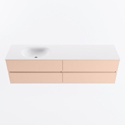 MONDIAZ Vica Ensemble meuble de salle de bains - 180cm - meuble bas rosee - 4 tiroirs - lavabo moon gauche - sans trous de robinet - version hauteur 60cm - talc SW1085111