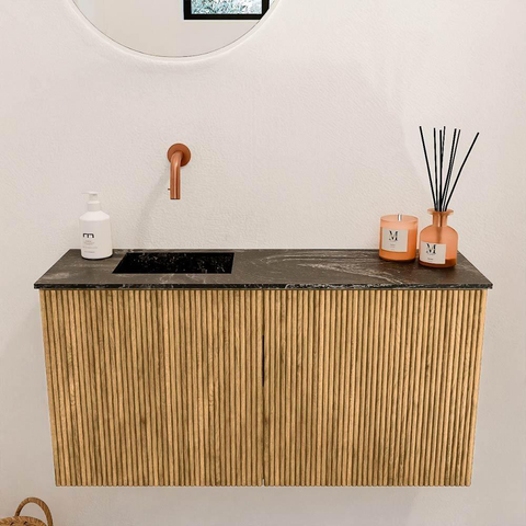 Mondiaz JOYA-DLUX 80cm toiletmeubel - kleur Oak - Wastafel FAYE positie Links Zonder kraangat kleur Lava. SW1422107