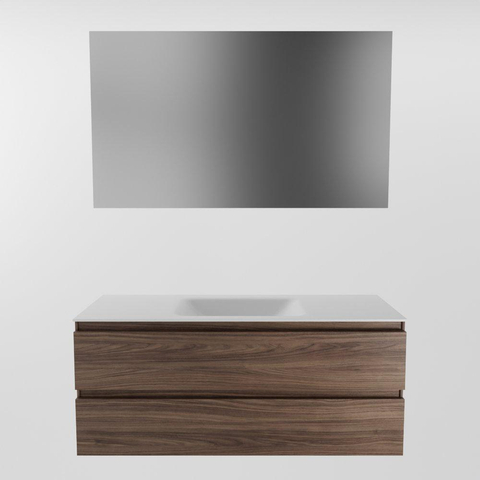 Mondiaz AIVY Ensemble de meuble - 120x45x50cm - 0 trous de robinet - 1 vasque talc Solid surface - Centre - 2 tiroirs - avec miroir - Melamine Mocha SW892385