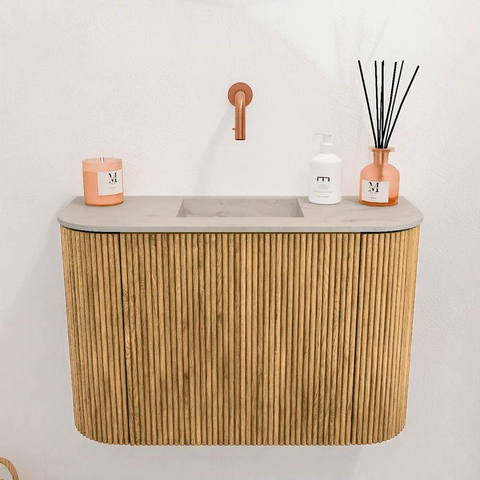 Mondiaz JOYA-DLUX 63.2cm toiletmeubel - ronding links en rechts kleur Oak - Wastafel FAYE positie Midden Zonder kraangat kleur Opalo. SW1422166