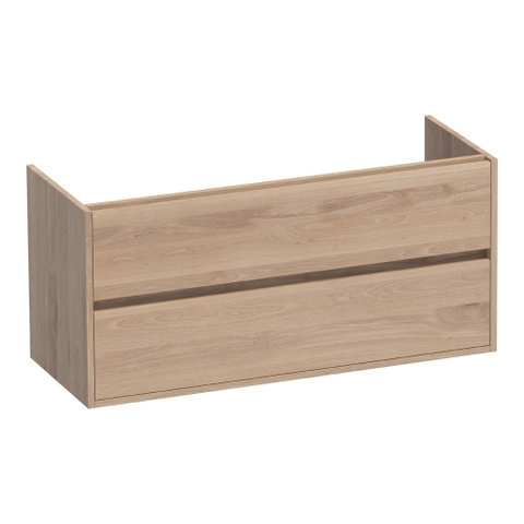 BRAUER Adore meuble sous-lavabo - 120x46x55cm - 2 tiroirs à fermeture douce - sans poignées - 2 découpes pour siphon - chêne massif - chêne à lamelles naturel SW445899