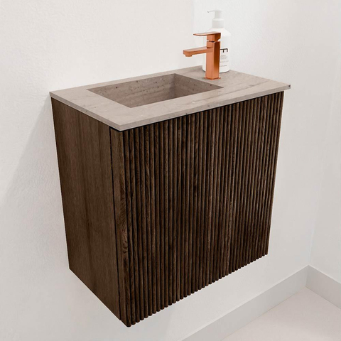 Mondiaz JOYA-DLUX 40cm toiletmeubel - kleur Walnut - Wastafel FAYE positie Links 1 kraangat kleur Saba. SW1424620