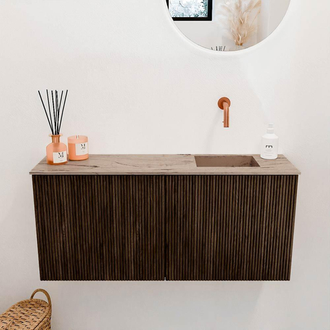Mondiaz JOYA-DLUX 90cm toiletmeubel - kleur Walnut - Wastafel FAYE positie Rechts Zonder kraangat kleur Arena. SW1424342