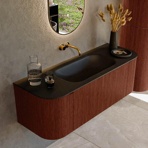 Mondiaz KURVE Ensemble de meubles de salle de bains - 130x46x40cm - 1 tiroir - 2 portes - lavabo solid surface - central - sans trou de robinet - Ruby SW1415421