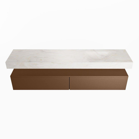 Mondiaz ALAN-DLUX Ensemble de meuble - 200cm - meuble Rust mat - 2 tiroirs - Lavabo Cloud Ostra suspendu - vasque droite - 1 trou de robinet SW807355
