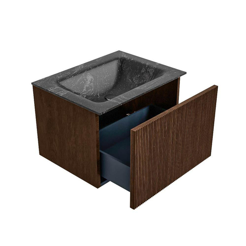 MONDIAZ KURVE-DLUX Meuble de salle de bains 60 cm couleur Walnut avec 1 tiroir. Lavabo CLOUD central 1 trou de robinet couleur Lava. SW1137197