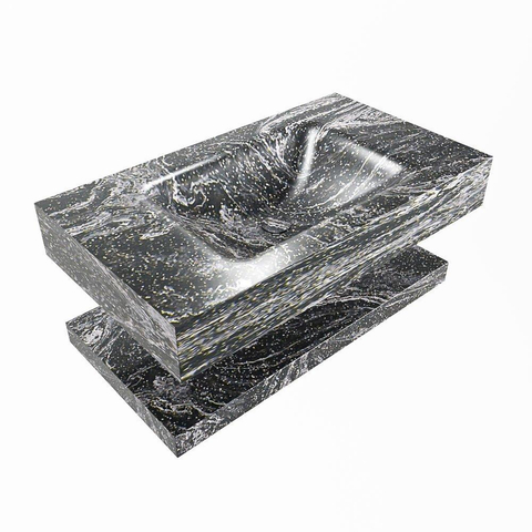 Mondiaz ALAN-DLUX Ensemble de meuble - 80cm - meuble Lava mat - 0 tiroirs - Lavabo Cloud Lava suspendu - vasque Centre - 0 trous de robinet SW809176