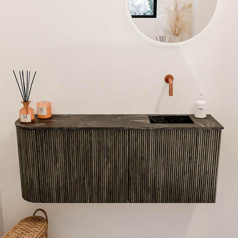 Mondiaz JOYA-DLUX 101.6cm toiletmeubel - ronding links kleur Shadow - Wastafel FAYE positie Rechts Zonder kraangat kleur Lava. SW1422866