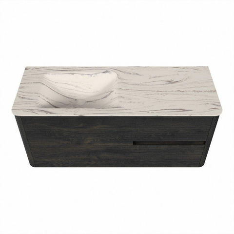 Mondiaz CIRO-DLUX Meuble de salle de bains - 120x45x50cm - Vasque en solid surface Nata - 1 lavabo à gauche - sans trous de robinet - 2 tiroirs - Shadow SW1532578