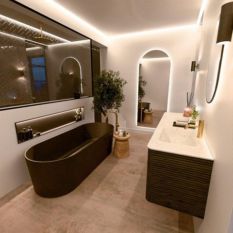 Mondiaz CIRO-DLUX Badkamermeubelset - 160x45x50cm - Solid surface wastafel Opalo - 1 wasbak Rechts - 1 kraangat - 4 lades - Shadow SW1532470
