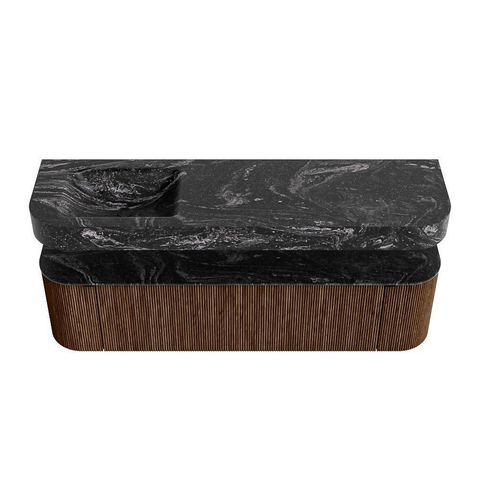 MONDIAZ THOR-DLUX 170cm meuble de salle de bains arrondi gauche + droite couleur Walnut avec 1 tiroir et 2 portes. Vasque suspendue CLOUD Gauche sans trou de robinet couleur Lava. SW1465584