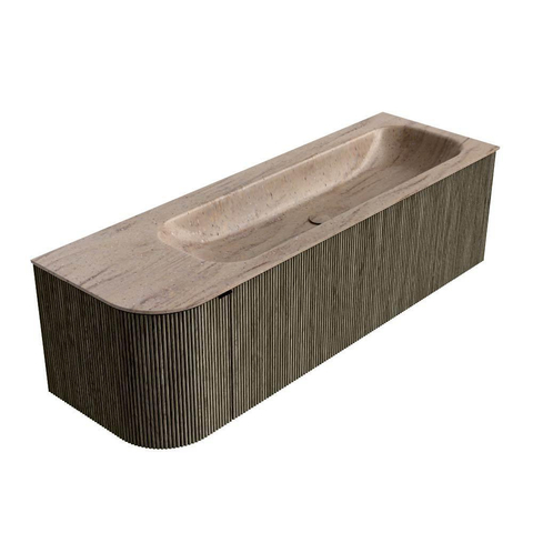 MONDIAZ KURVE-DLUX Meuble de salle de bains 145cm arrondi à gauche couleur Shadow avec 1 tiroir et 1 porte. Lavabo BIG LARGE à droite sans trou de robinet Saba. SW1433264