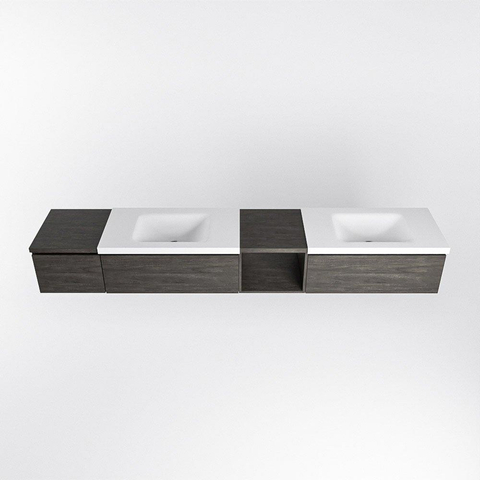 MONDIAZ BUKLA 240cm ensemble de meuble avec module ouvert 40 à droite couleur Marron Foncé avec 3 tiroirs. Lavabo CLOUD double 0 trou de robinet couleur Talc. SW1382240