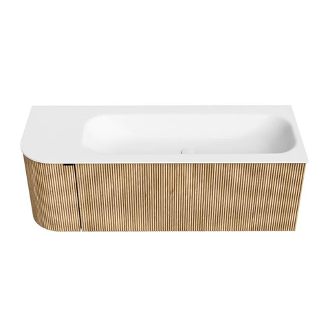 MONDIAZ KURVE Meuble de salle de bains 125 cm avec module 25 L couleur Chêne avec 1 tiroir et 1 porte. Lavabo BIG MEDIUM à droite sans trou de robinet Talc. SW1138167