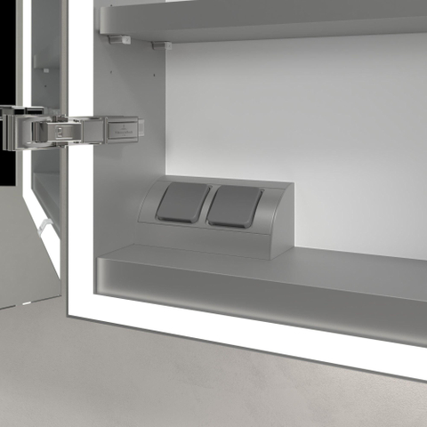 Villeroy & Boch My View Now My view spiegelkast - 80x75cm - 2 deuren - 3 contactdoos LED - zilver SW641561