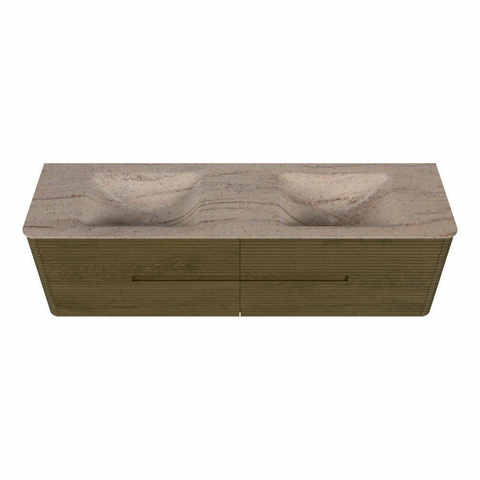 Mondiaz CIRO-DLUX Badkamermeubelset - 170x45x50cm - Solid surface wastafel Saba - 2 wasbak Dubbel - zonder kraangaten - 4 lades - Dusk SW1533362