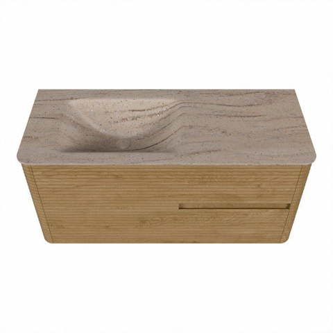 Mondiaz CIRO-DLUX Meuble de salle de bains - 110x45x50cm - Plan-vasque Solid surface Saba - 1 vasque à gauche - 1 trou de robinet - 2 tiroirs - Chêne SW1531180