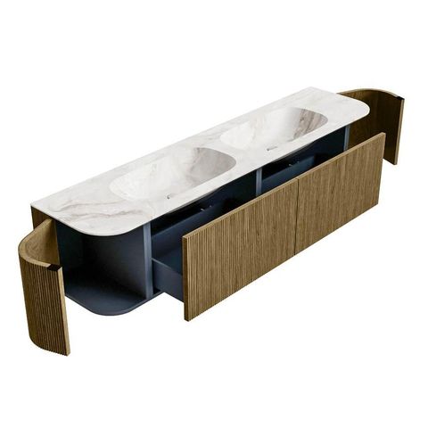 Mondiaz KURVE-DLUX Badkamermeubelset - 190x46x40cm - 2 lade - 2 deuren - wastafel solid surface - dubbel - 2 kraangaten - Dusk SW1415049