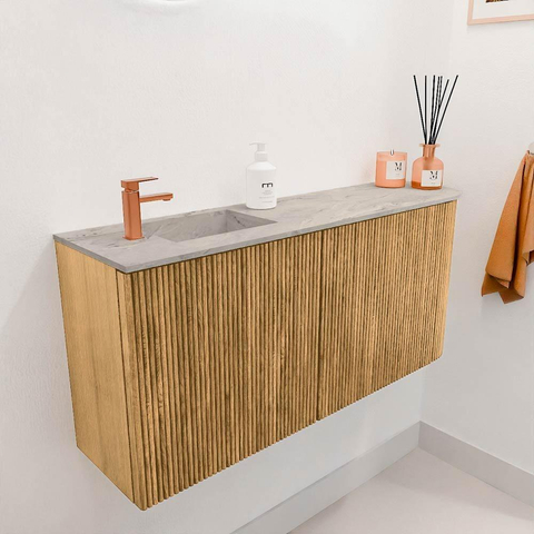 Mondiaz JOYA-DLUX 91.6cm meuble de toilette - arrondi droit couleur Chêne - Vasque FAYE position Gauche 1 trou de robinet couleur Glace. SW1422007