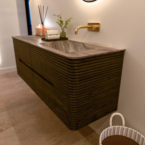 Mondiaz CIRO-DLUX Meuble de salle de bains - 140x45x50cm - plan vasque en solid surface Sombra - 1 lavabo à droite - sans trous de robinet - 4 tiroirs - Shadow SW1532773