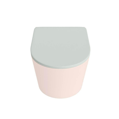 Mondiaz LAVIE hangtoilet – spoelrandloos – 36 x 53 cm – met softclose zitting – Rosee (roze), zitting Greey (lichtgroen/grijs) SW1208625