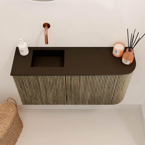 Mondiaz JOYA 81.6cm toiletmeubel - ronding rechts kleur Dusk - Wastafel FAYE positie Links Zonder kraangat kleur Urban. SW1421683