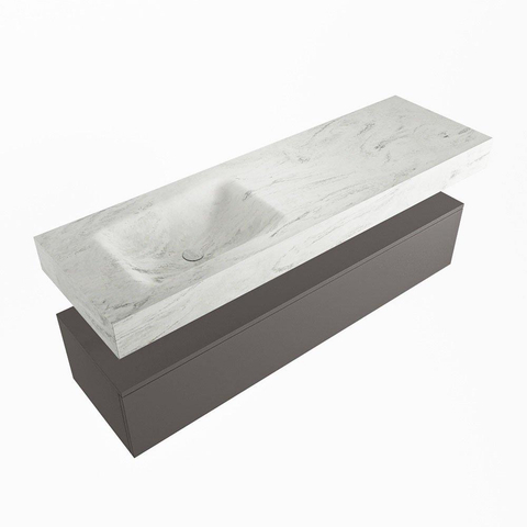 Mondiaz ALAN-DLUX Ensemble de meuble - 150cm - meuble Dark grey mat - 1 tiroir - Lavabo Cloud Opalo suspendu - vasque Gauche - 0 trous de robinet SW806431