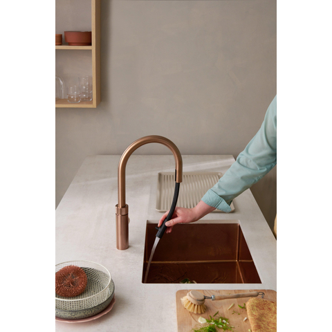 Quooker Flex Round kokendwaterkraan - draaibare & uittrekbare uitloop - PRO3 incl. Cube reservoir - Warm / kokend / bruisend / gefilterd water - rosé koper SW968498