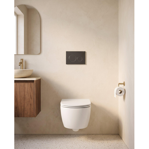 QeramiQ Dely Swirl Ensemble WC - 36.3x51.7cm - réservoir encastré Geberit UP320 - avec cadre Burda - abattant slim - plaque de commande anthracite mat - boutons ronds - blanc brillant SW1164771