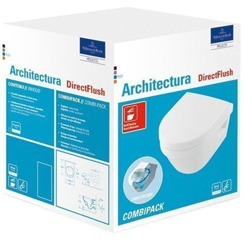 Villeroy & Boch Architectura combi pack met wandcloset diepspoel DirectFlush 35x48cm met zitting met softclose en quick release wit 1025286