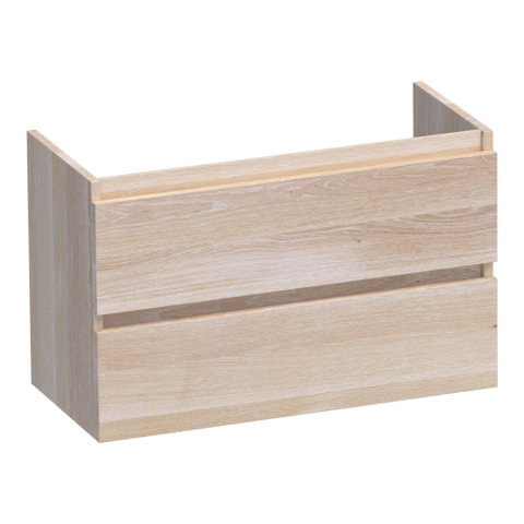 BRAUER Joy meuble sous-lavabo peu profond - 80x39x50cm - 2 tiroirs à fermeture douce - sans poignée - 1 découpe pour siphon - chêne massif - chêne à lamelles blanc SW393182