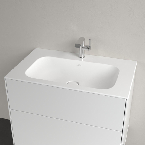 Villeroy & Boch finion meubelwastafel - 1 kraangat - 80x50cm CeramicPlus - zonder overloop - Stone White (mat wit) SW209572