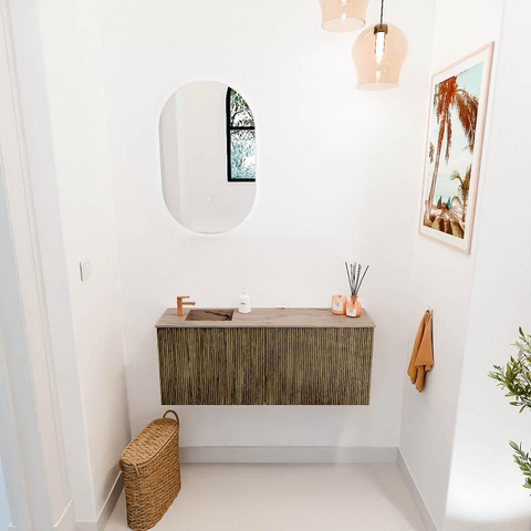 Mondiaz JOYA-DLUX 100cm toiletmeubel - kleur Dusk - Wastafel FAYE positie Links 1 kraangat kleur Arena. SW1425751