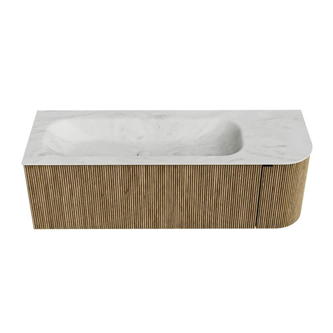 Mondiaz KURVE-DLUX Badkamermeubelset - 135x46x40cm - 1 lade - 1 deur - wastafel solid surface - links - 1 kraangat - Dusk SW1414945