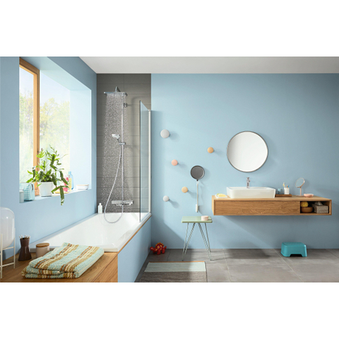 Hansgrohe Croma E280 - showerpipe: - met badkraan - thermostatisch - met 1jet - hoofddouche - met 3jet - handdouche multi en doucheslang - 160cm - thermostaat - hoogglans chroom SW297546