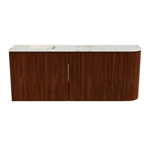 Mondiaz JOYA-DLUX Meuble de salle de bains - 101,6 cm - arrondi droit couleur Ruby - Vasque FAYE position Gauche Sans trou de robinet couleur Frappe SW1423517