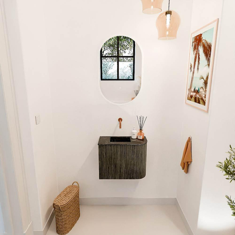 Mondiaz JOYA-DLUX 51.6cm toiletmeubel - ronding rechts kleur Shadow - Wastafel FAYE positie Links Zonder kraangat kleur Lava. SW1422940
