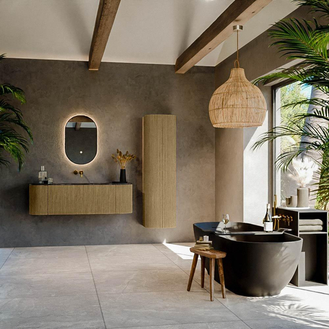 Mondiaz KURVE-DLUX Ensemble de meuble de salle de bains - 140x46x40cm - 1 tiroir - 2 portes - vasque solid surface - au milieu - sans trou de robinet - Dusk SW1415249
