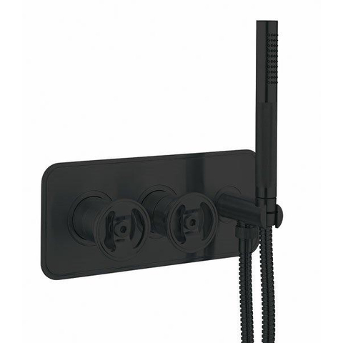 Crosswater Union Douche robinet de douche - 2 poignées - set de douchette - flexible - avec élément encastré - noir mat SW969812