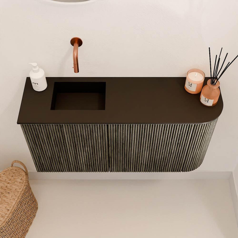 Mondiaz JOYA 81.6cm toiletmeubel - ronding rechts kleur Shadow - Wastafel FAYE positie Links Zonder kraangat kleur Urban. SW1421512