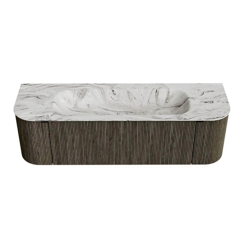 Mondiaz KURVE-DLUX Ensemble de meubles de salle de bains - 150x46x40cm - 1 tiroir - 2 portes - lavabo solid surface - au milieu - sans trou de robinet - Shadow SW1414552