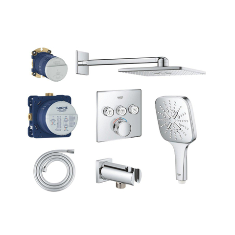 Grohe Grohtherm ensemble de douche pluie encastré – douche de tête carrée 31 cm – bras mural droit – chrome SW1235149