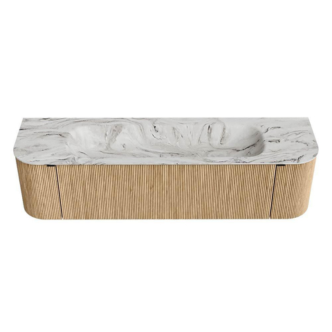 MONDIAZ KURVE-DLUX Meuble de salle de bains 170cm avec module 25 Len R couleur Oak avec 1 tiroir et 2 portes. Lavabo BIG LARGE central sans trou de robinet couleur Glace. SW1137981